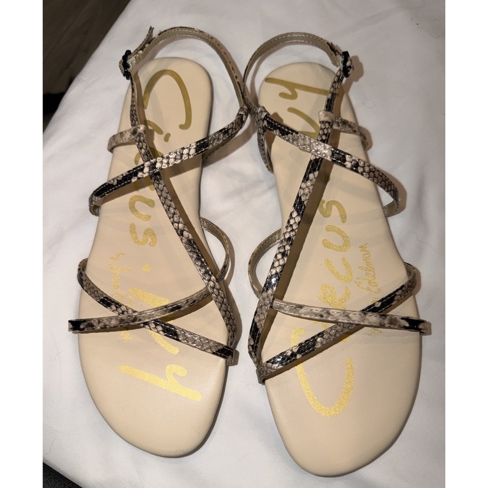 Circus NY by Sam Edelman Beige Snake-Print Strappy Flat‎ Sandals Size 10